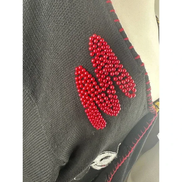 Rare Vtg Mickey & Co Oversized Cardigan Embellished Beaded Embroider Academic 3X - Picture 12 of 16